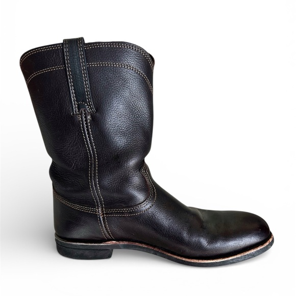 Frye Duke Roper Cowboy Boots Dark Brown Leather Pull On Oil Resistant Mens Sz 10 - Picture 8 of 16